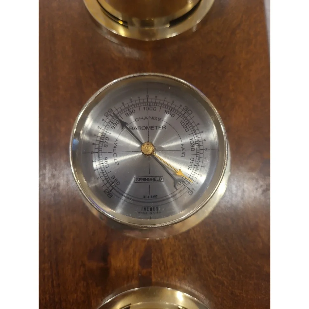 Vintage Springfield 3 Gauge Weather Station Humidity Temperature Barometer USA